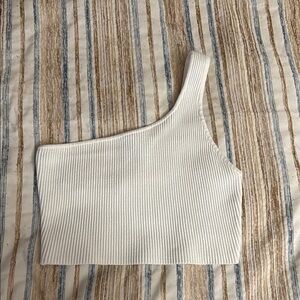 Babaton white Asymmetrical Ribbed Sleeveless Tank Top